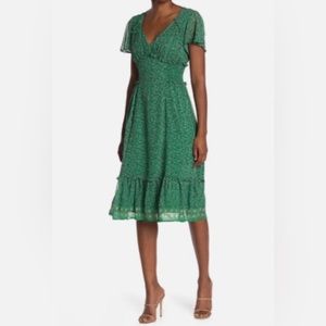 Max Studio Green Printed Ruffle Dress NWT